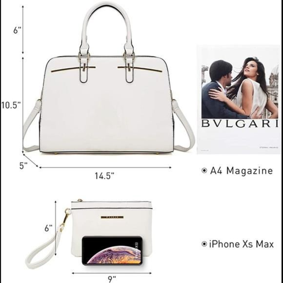 2 Pcs Vegan Leather Women Handbag Wallet Tote Bag Shoulder Bag w/ 3 Compartments - Picture 3 of 5